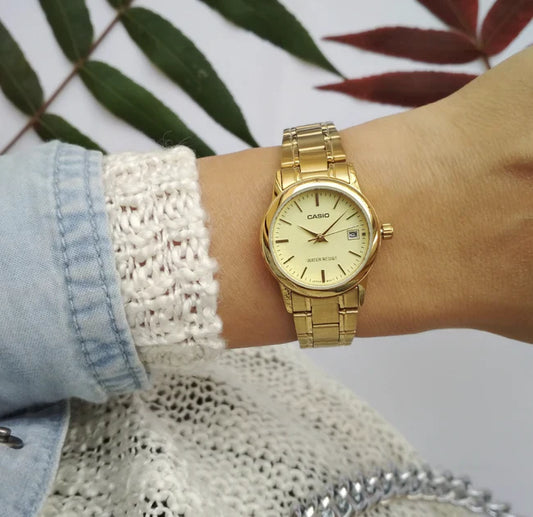 Casio LTP-V002G-9A Gold Stainless Steel Strap Watch for Women