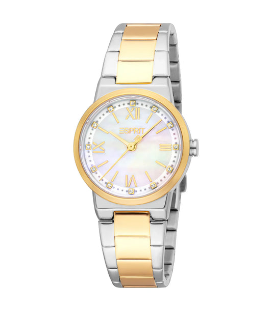 ESPRIT ES1L560M0045 SILVER AND ROSE GOLD STEEL BAND WHITE DIAL FOR WOMEN