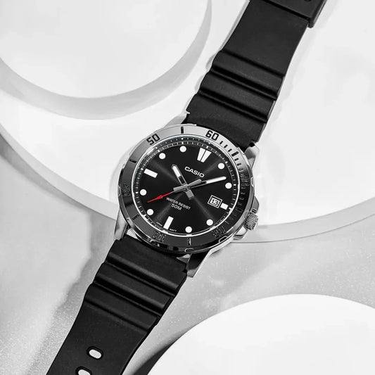 Casio MTP-VD01-1E Black Rubber Black Dial For Men