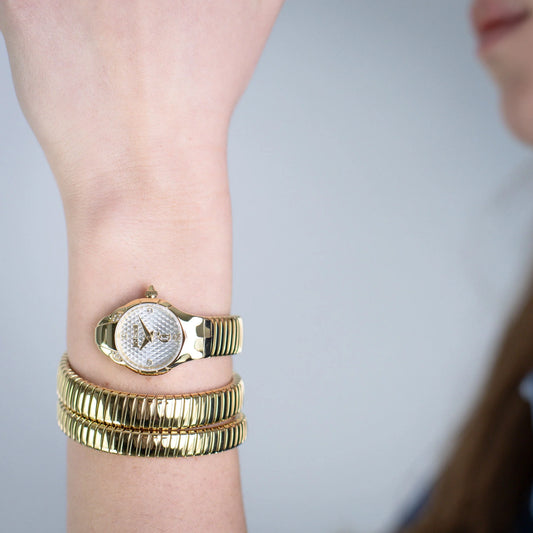 JUST CAVALLI JC1L351M0025 GOLDEN STEEL BAND SILVER DIAL FOR WOMEN