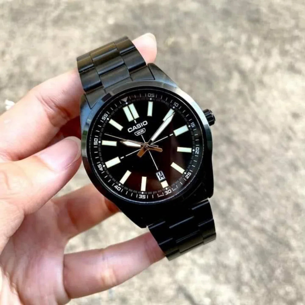 Casio Men's Standard Analog Black Stainless Steel Band Watch MTP-VD02B-1E