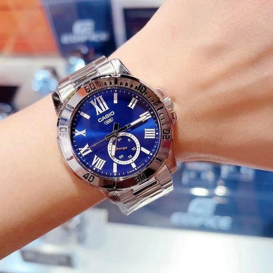 Casio Analog Silver St. Steel Blue Dial With Handy Date For Men MTP-VD200D-2B