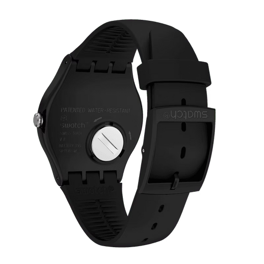 SWATCH SUOB173 BLACK RUBBER BAND SILVER DIAL UNISEX