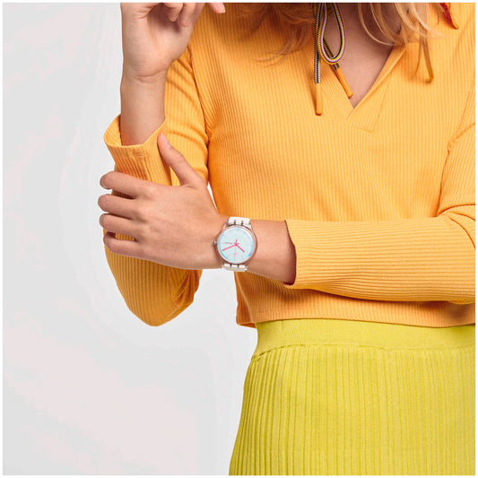 SWATCH SUOK713 WHITE RUBBER BAND PINK DIAL FOR WOMEN