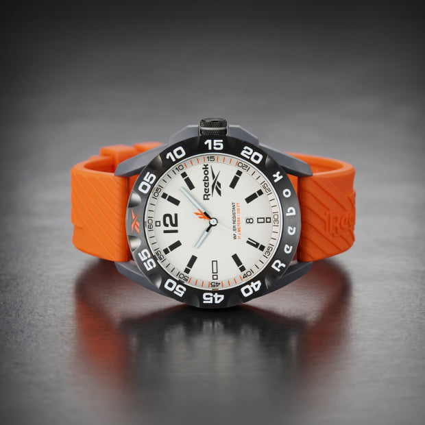 Reebok RV-EMB-G3-PAIO-1B Orange Rubber Band White Dial For Men