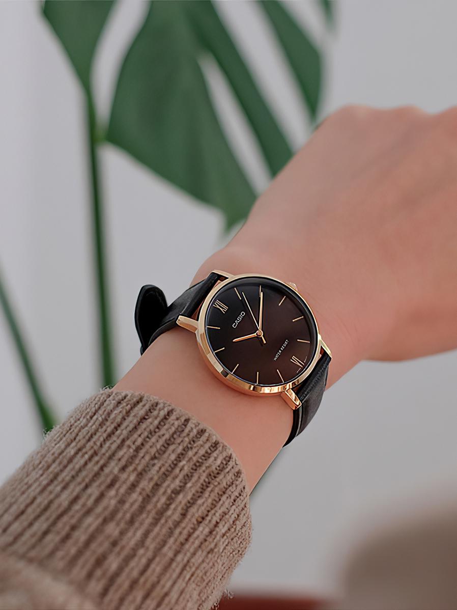 Casio LTP-VT01GL-1B Leather Black Watch, Women Watches