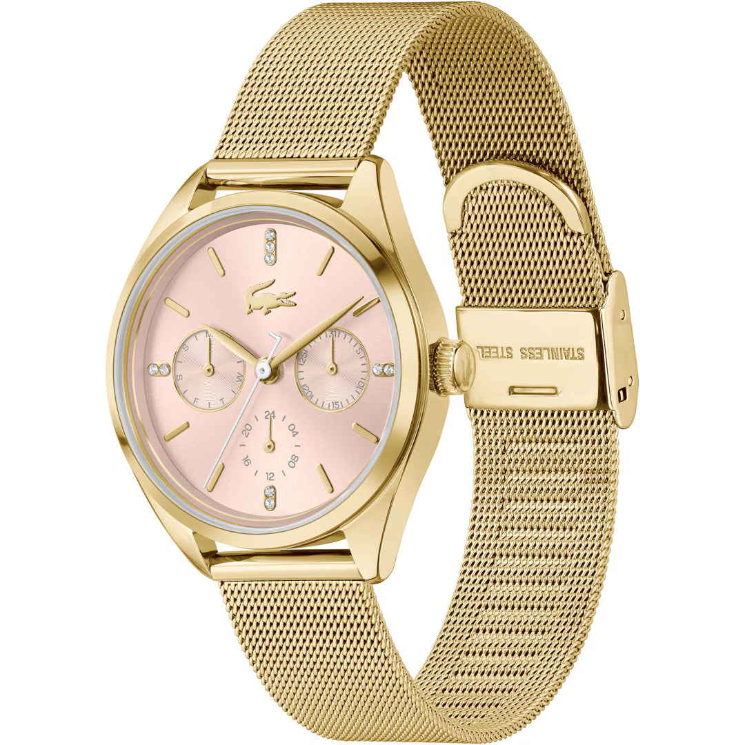 LACOSTE 2001499 GOLDEN STEEL BAND PINK DIAL FOR WOMEN