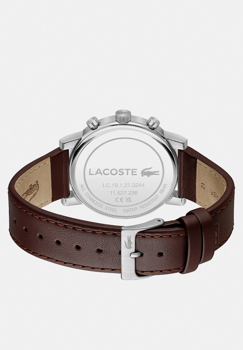 LACOSTE 2011486 BROWN LEATHER BAND WHITE DIAL FOR MEN