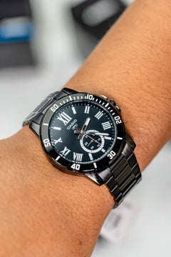 Casio Analog Black St. Steel Black Dial With Handy Date For Men MTP-VD200B-1B