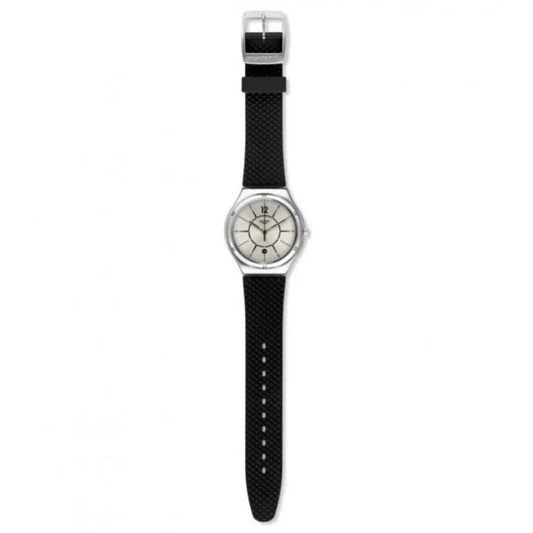 SWATCH YWS406 BLACK RUBBER BAND SILVER DIAL FOR MEN