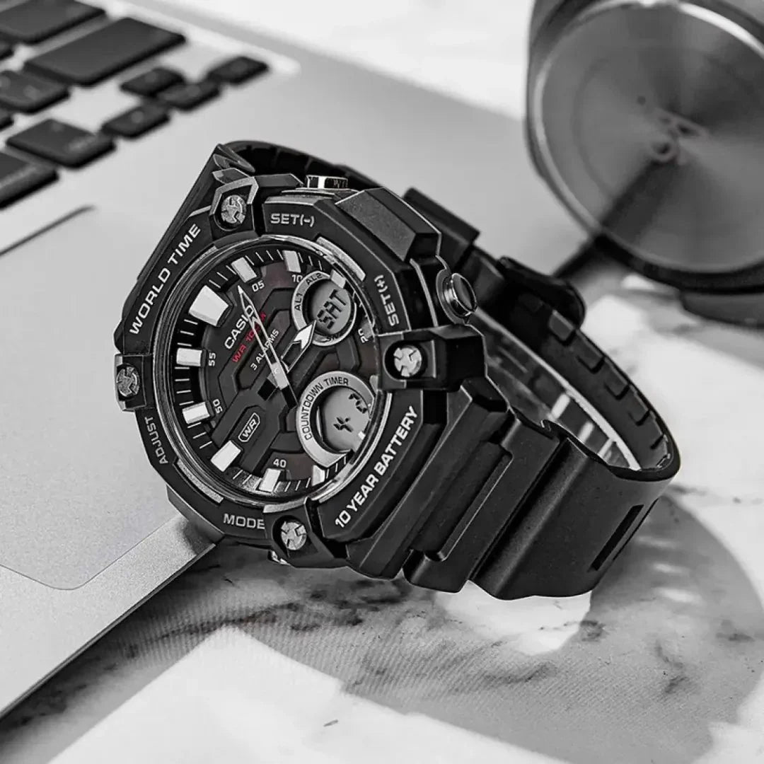 Casio Analog-Digital Black Rubber Black Dial For Men