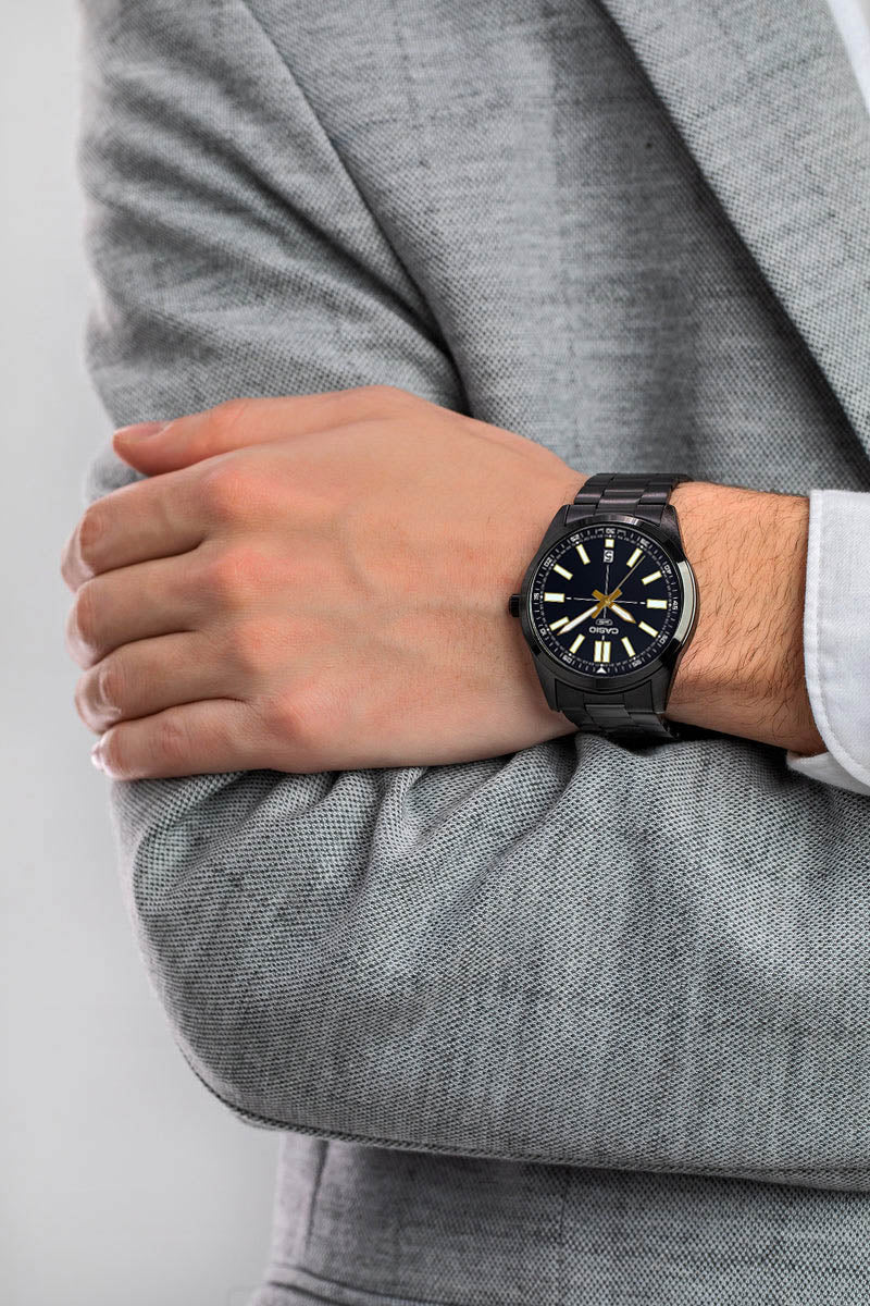 Casio Men's Standard Analog Black Stainless Steel Band Watch MTP-VD02B-1E