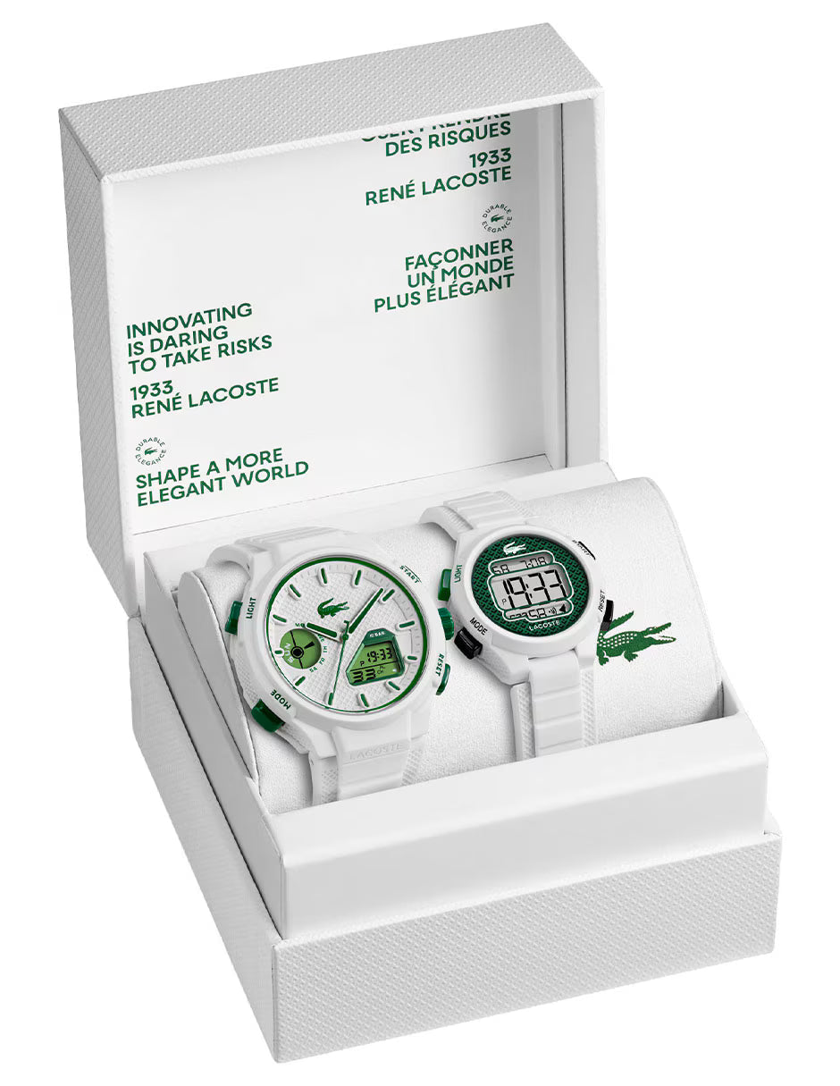 LACOSTE 2070064 WHITE RUBBER BAND WHITE DIAL FOR FATHER AND SON