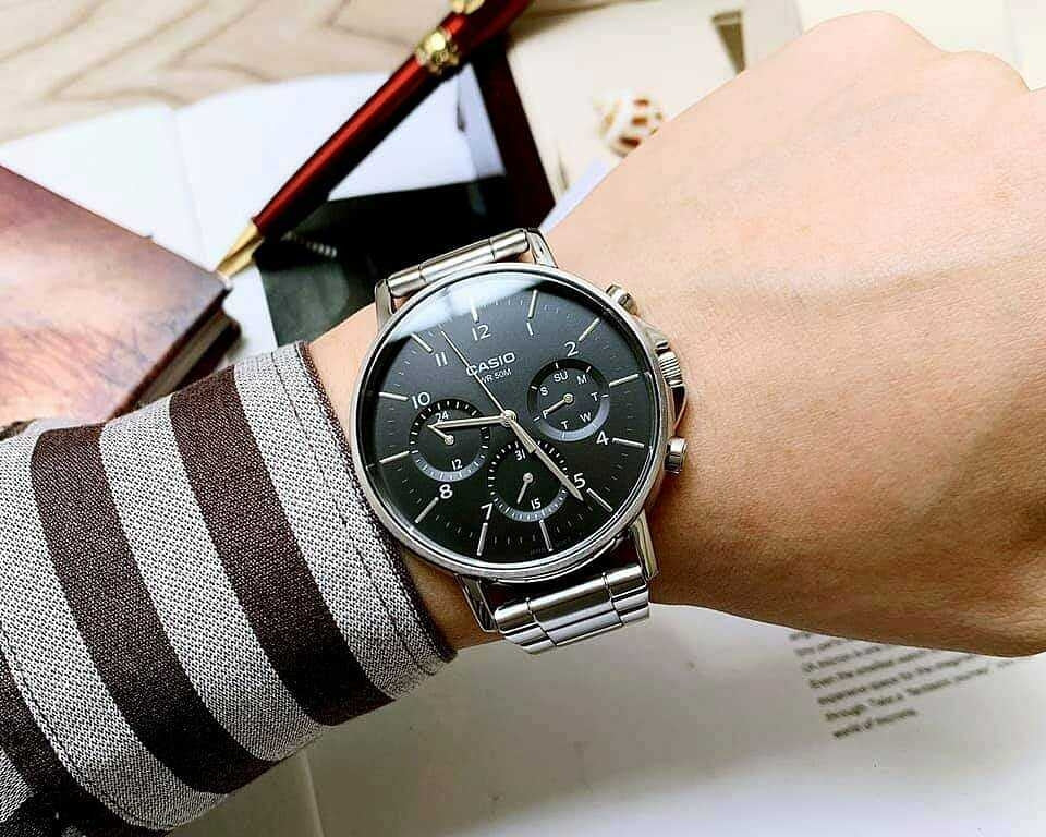 Casio Elegant Multifunction Silver St.Steel Black Dial For Men MTP-E321D-1A