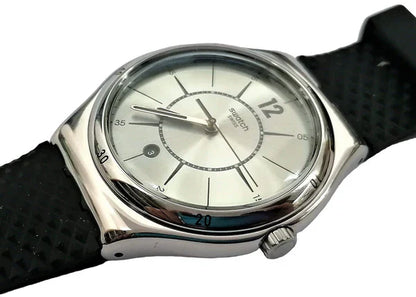 SWATCH YWS406 BLACK RUBBER BAND SILVER DIAL FOR MEN