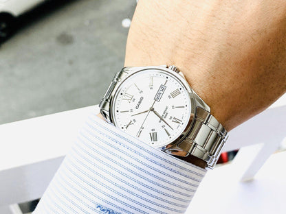 Casio Waterproof Stainless Steel Strap Quartz Mens Silver Analog MTP-1384D-7A