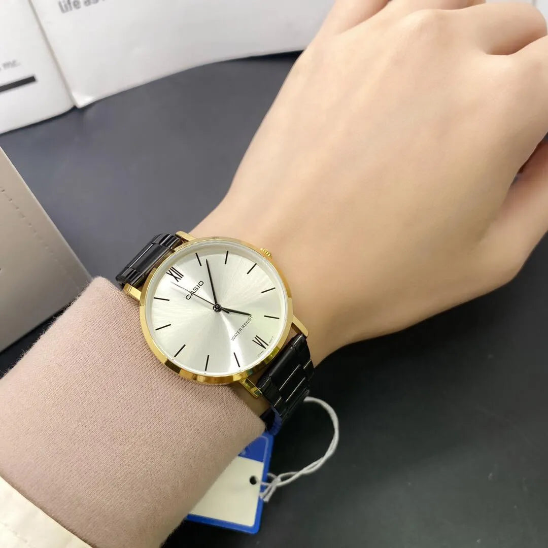 Casio Ladies' Analog Black Stainless Steel Band Watch LTPVT01GB-9B