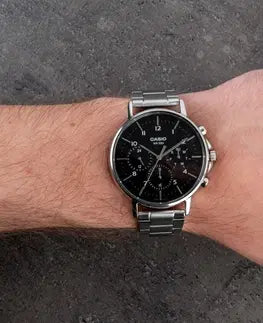 Casio Elegant Multifunction Silver St.Steel Black Dial For Men MTP-E321D-1A