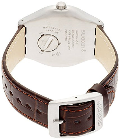 SWATCH YWS416 BROWN LEATHER BAND WHITE DIAL FOR MEN