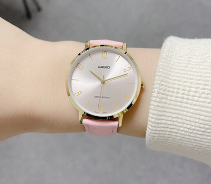 Casio Standard Pink Leather Pink Dial For Women LTP-VT01GL-4B