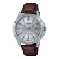 Casio Standard Analog Brown Leather Strap Silver Dial Quartz MTP-V004L-7C Men's Watch