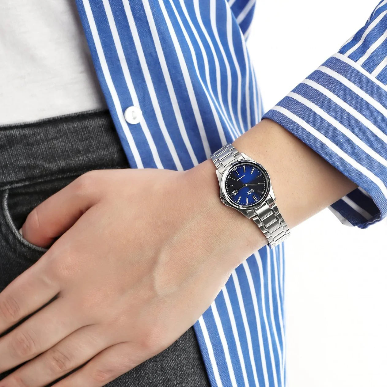 Casio Classic Silver Steel With Date Blue Dial for Women