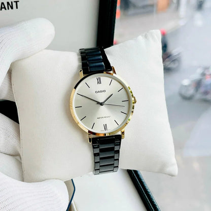 Casio Ladies' Analog Black Stainless Steel Band Watch LTPVT01GB-9B