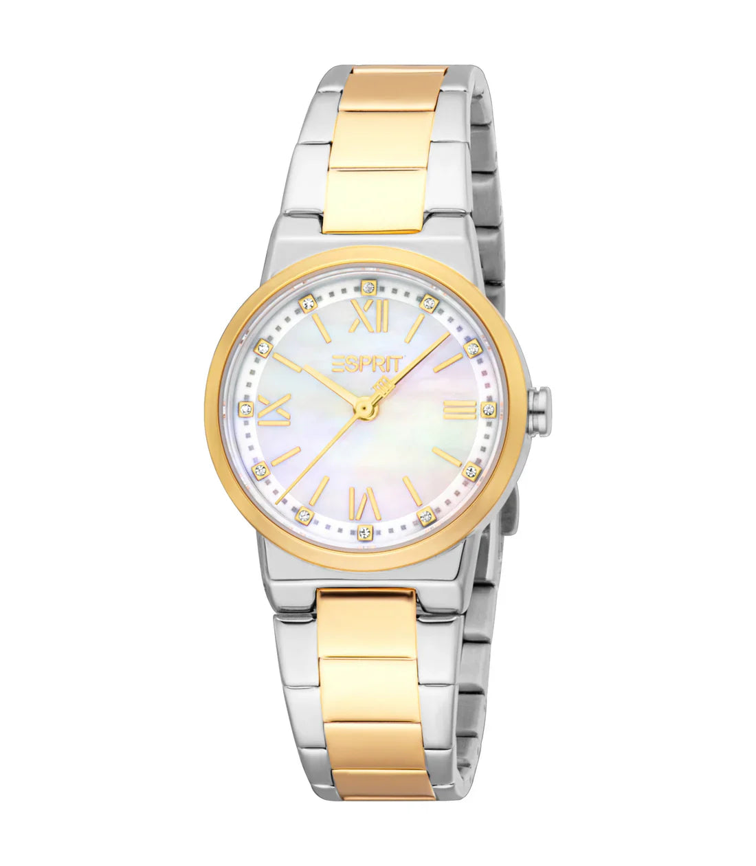ESPRIT ES1L560M0045 SILVER AND ROSE GOLD STEEL BAND WHITE DIAL FOR WOMEN