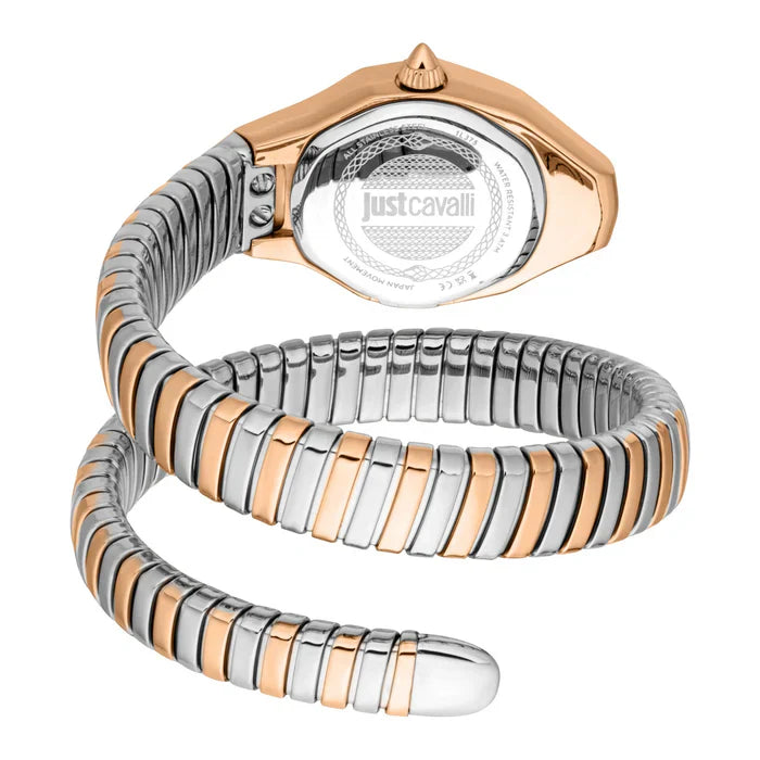 JUST CAVALLI JC1L375M0065 SILVER AND ROSE GOLD STEEL BAND WHITE DIAL FOR WOMEN
