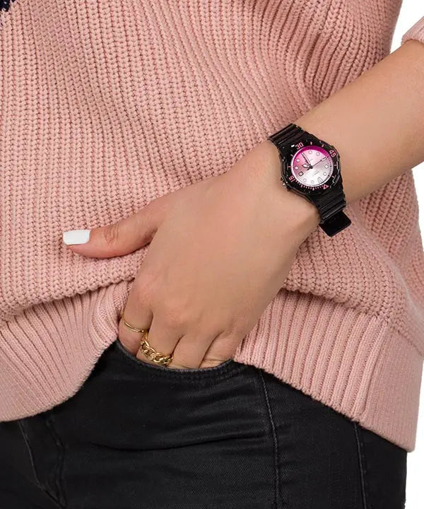 Casio LRW-200H-4E Analog Ladies Round Dial Black Resin Strap Date Quartz Watch