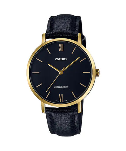 Casio LTP-VT01GL-1B Leather Black Watch, Women Watches