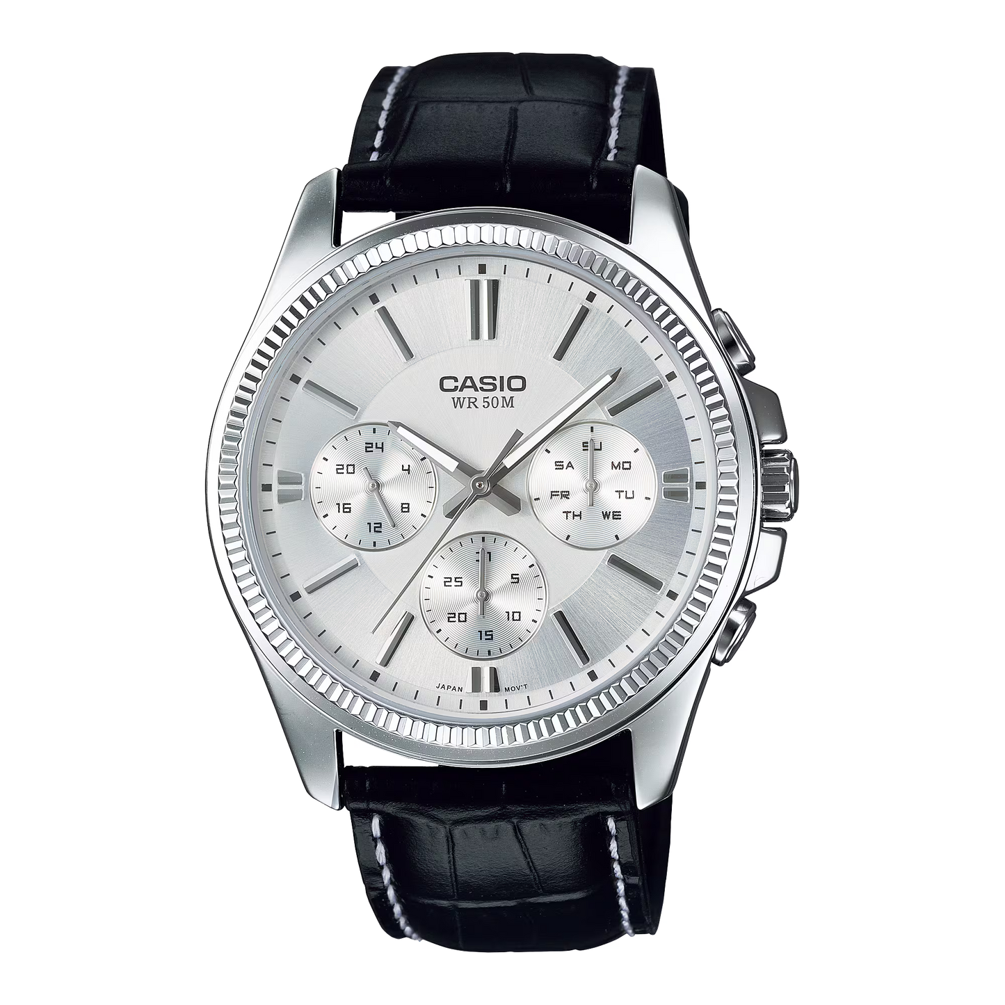 Casio MTP-1375L-7A Classic Multifunction Black Leather Silver Dial for Men