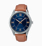 Casio MTP-V005L-2B5 Men's Standard Analog Tan Leather Band Roman Blue Dial Watch