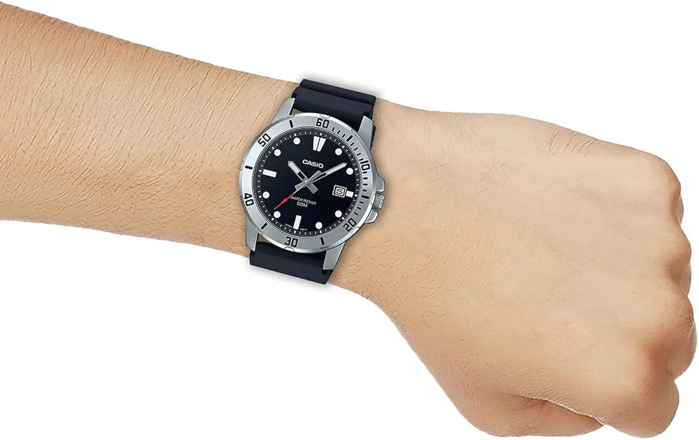 Casio MTP-VD01-1E  Black Rubber Black Dial For Men