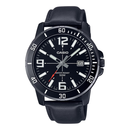 Casio, MTP-VD01BL-1BVUDF, Men's Watch - Black Leather
