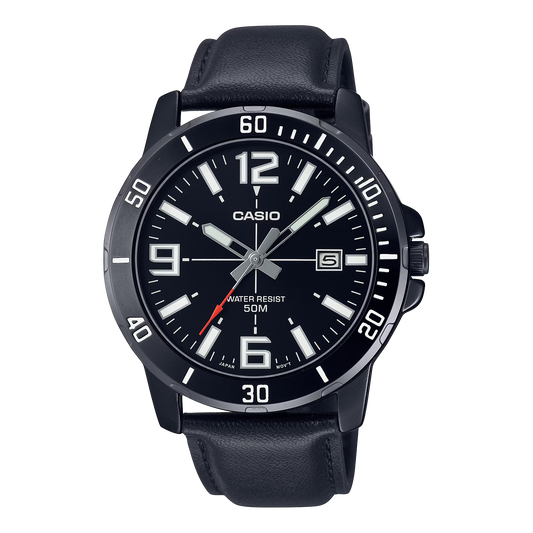 Casio, MTP-VD01BL-1BVUDF, Men's Watch - Black Leather