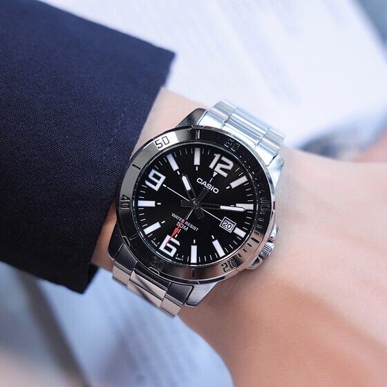 Casio MTP-VD01D-1BV Men's Enticer Stainless Steel Black Dial Casual Analog