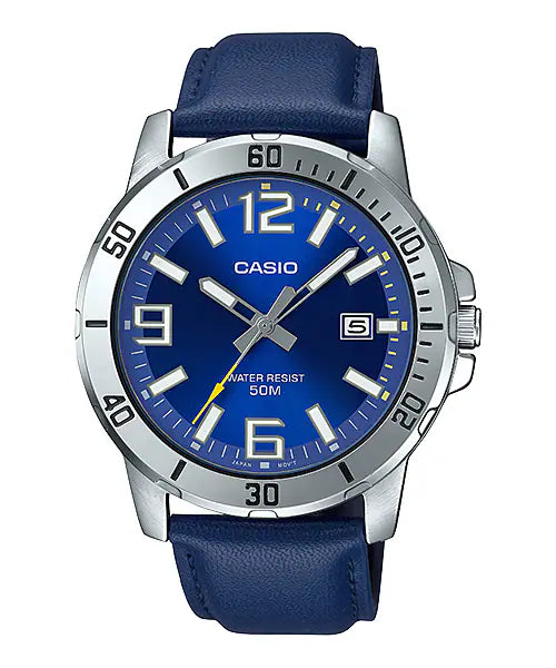 Casio Men's Enticer Blue Leather Band Blue Dial Casual Analog Sporty Watch MTP-VD01L-2B
