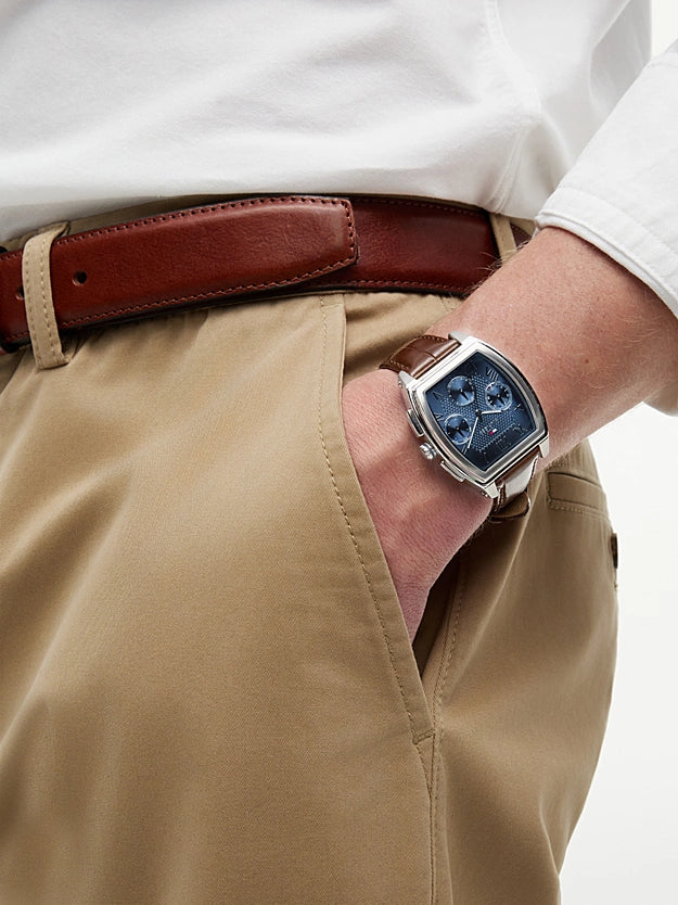 TOMMY HILFIGER 1710760 BROWN LEATHER BAND BLUE DIAL FOR MEN