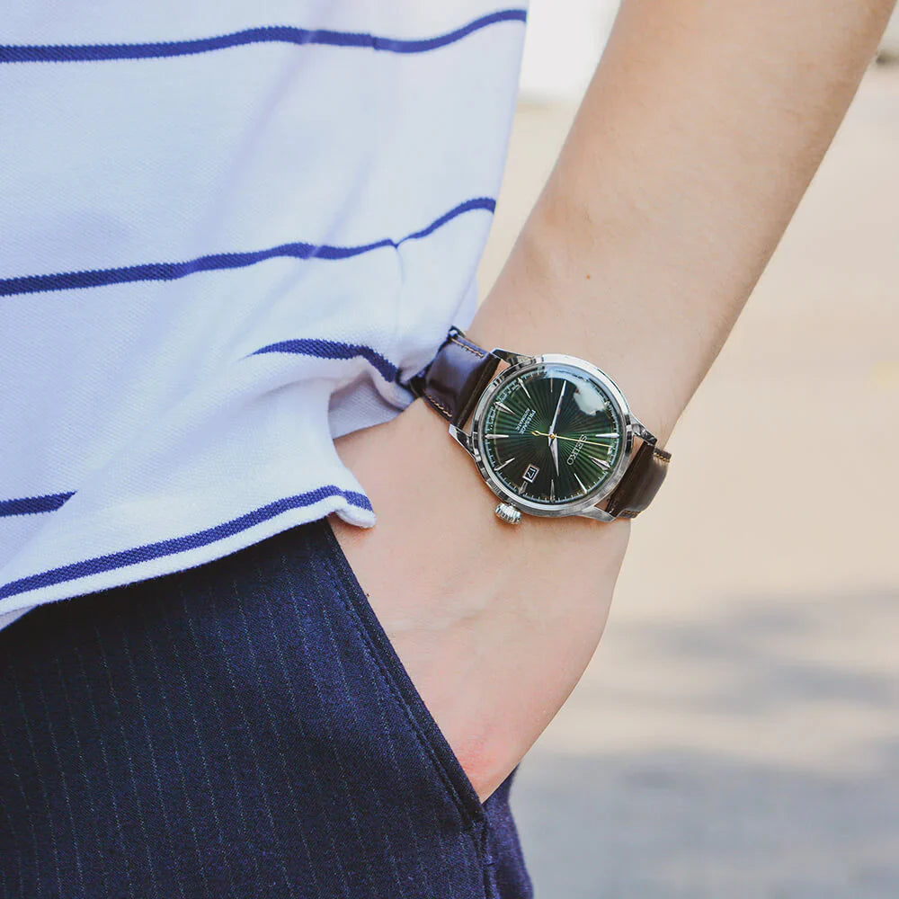 SEIKO SRPD37J1 BROWN LEATHER BAND GREEN DIAL FOR MEN
