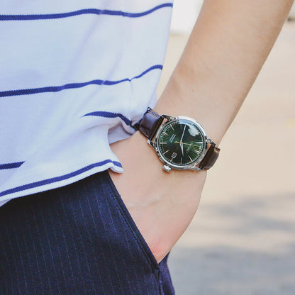 SEIKO SRPD37J1 BROWN LEATHER BAND GREEN DIAL FOR MEN