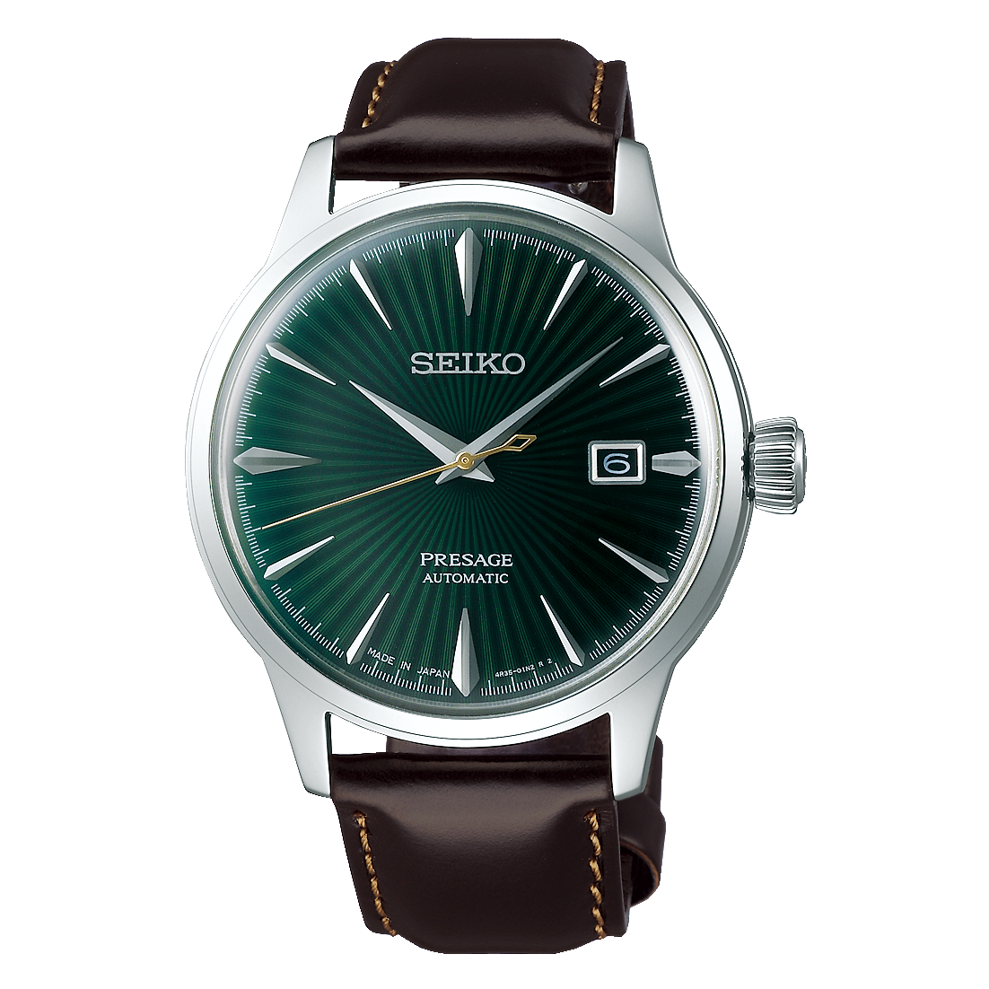 SEIKO SRPD37J1 BROWN LEATHER BAND GREEN DIAL FOR MEN