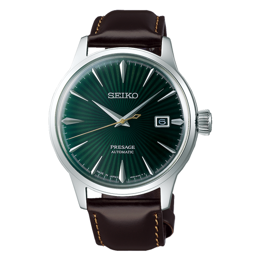 SEIKO SRPD37J1 BROWN LEATHER BAND GREEN DIAL FOR MEN
