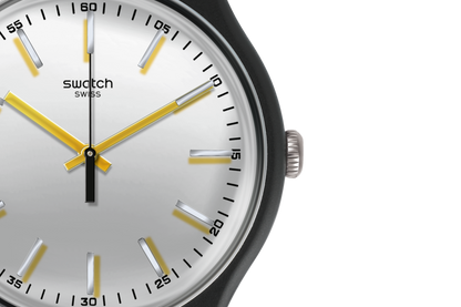 SWATCH SUOB132 BLACK RUBBER BAND SILVER DIAL FOR UNISEX