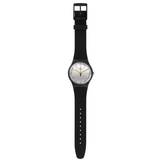 SWATCH SUOB132 BLACK RUBBER BAND SILVER DIAL FOR UNISEX