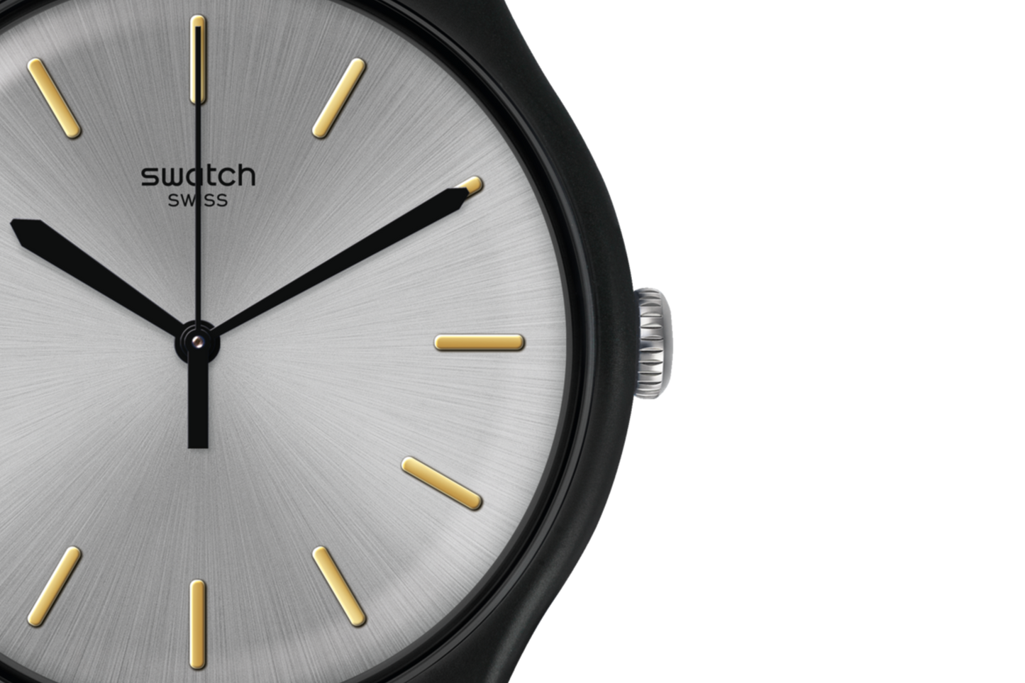 SWATCH SUOB173 BLACK RUBBER BAND SILVER DIAL UNISEX
