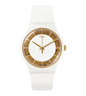 SWATCH SUOW158 WHITE RUBBER BAND WHITE AND GOLDEN DIAL FOR WOMEN