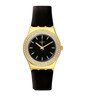 SWATCH YLG141 BLACK LEATHER BAND BLACK DIAL FOR WOMEN