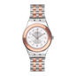 SWATCH YLS454GC STEEL SILVER AND ROSE GOLD BAND WHITE DIAL FOR WOMEN