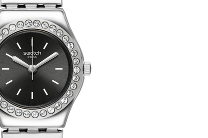 SWATCH YSS318A STEEL SILVER BAND BLACK DIAL FOR WOMEN